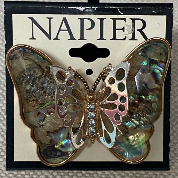Napier Jewelry - Napier Butterfly Faux Abalone Brooch Pin Gold Tone Signed New